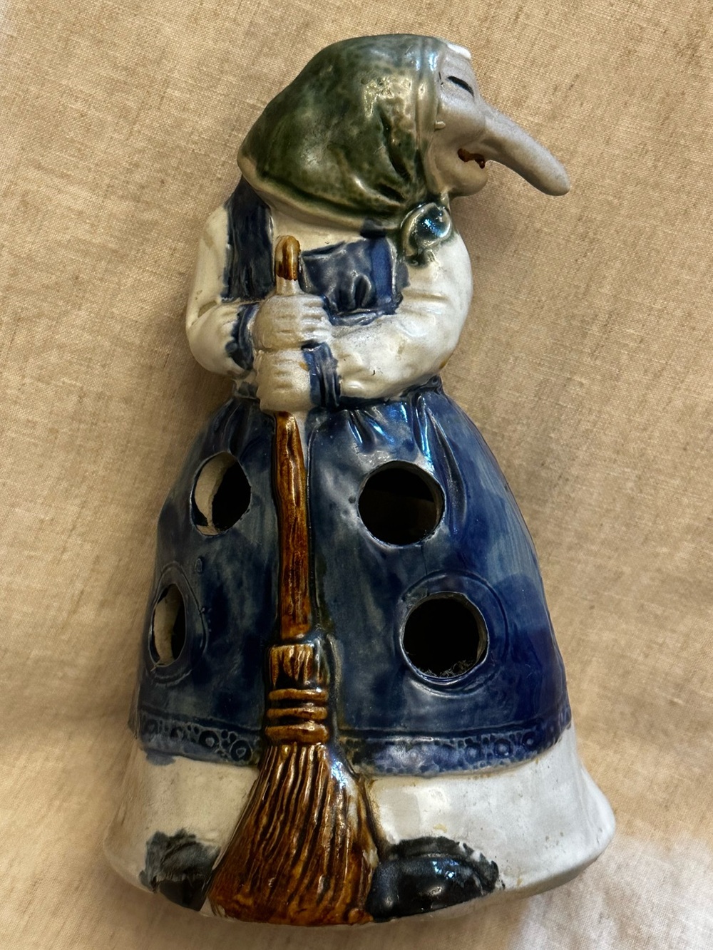 Vintage Ceramic Kitchen Witch Figurine - Blue, Green & Brown